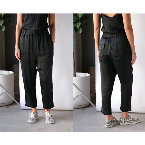 NEW! Nili Lotan M Slouchy Safi Silky Drawstring Pants $450 Elastic Cropped Black - Picture 1 of 10